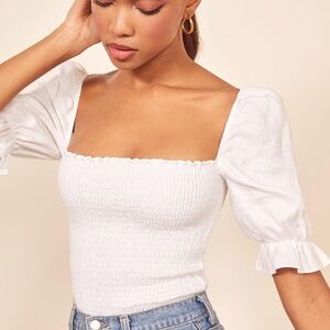 REFORMATION Clementine White Linen Top